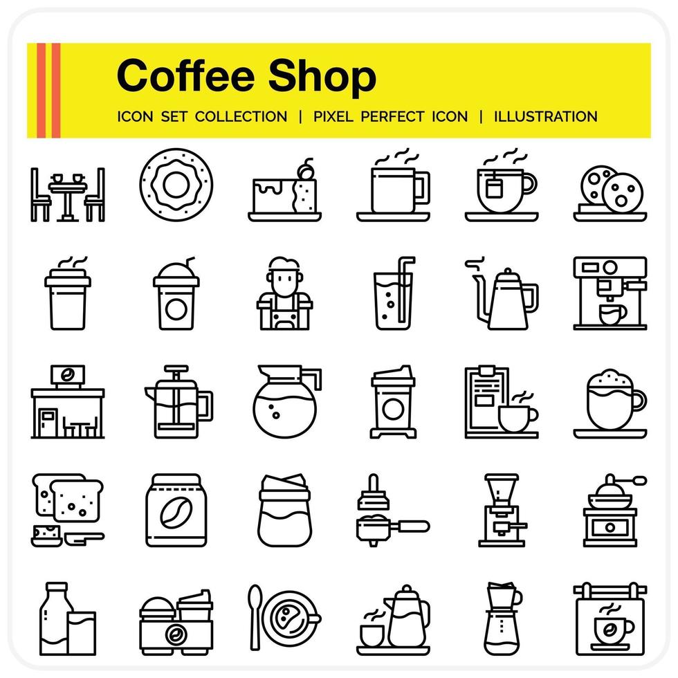 Coffee Shop Gliederung Icon Set vektor