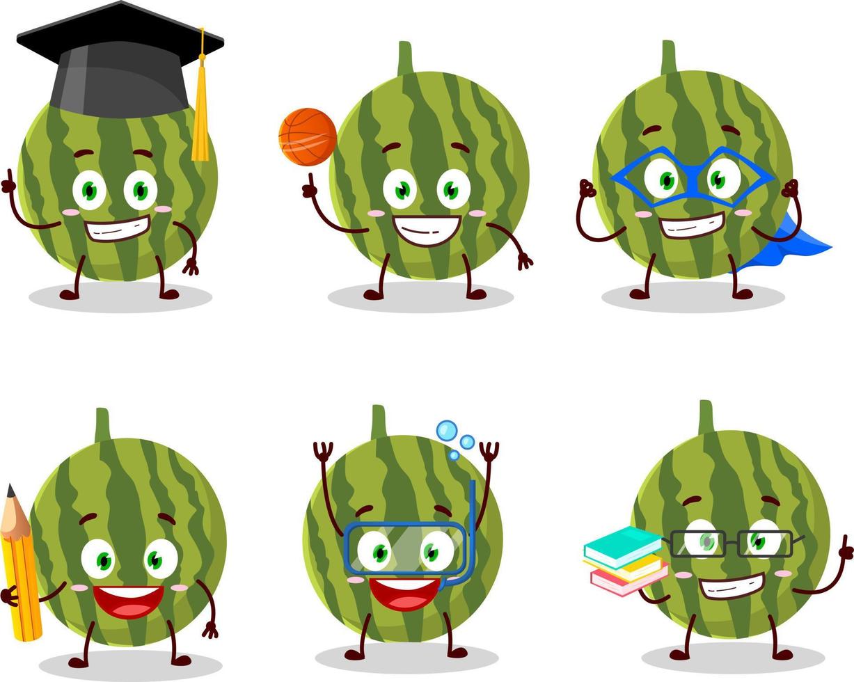 Schule Schüler von Wassermelone Karikatur Charakter mit verschiedene Ausdrücke vektor