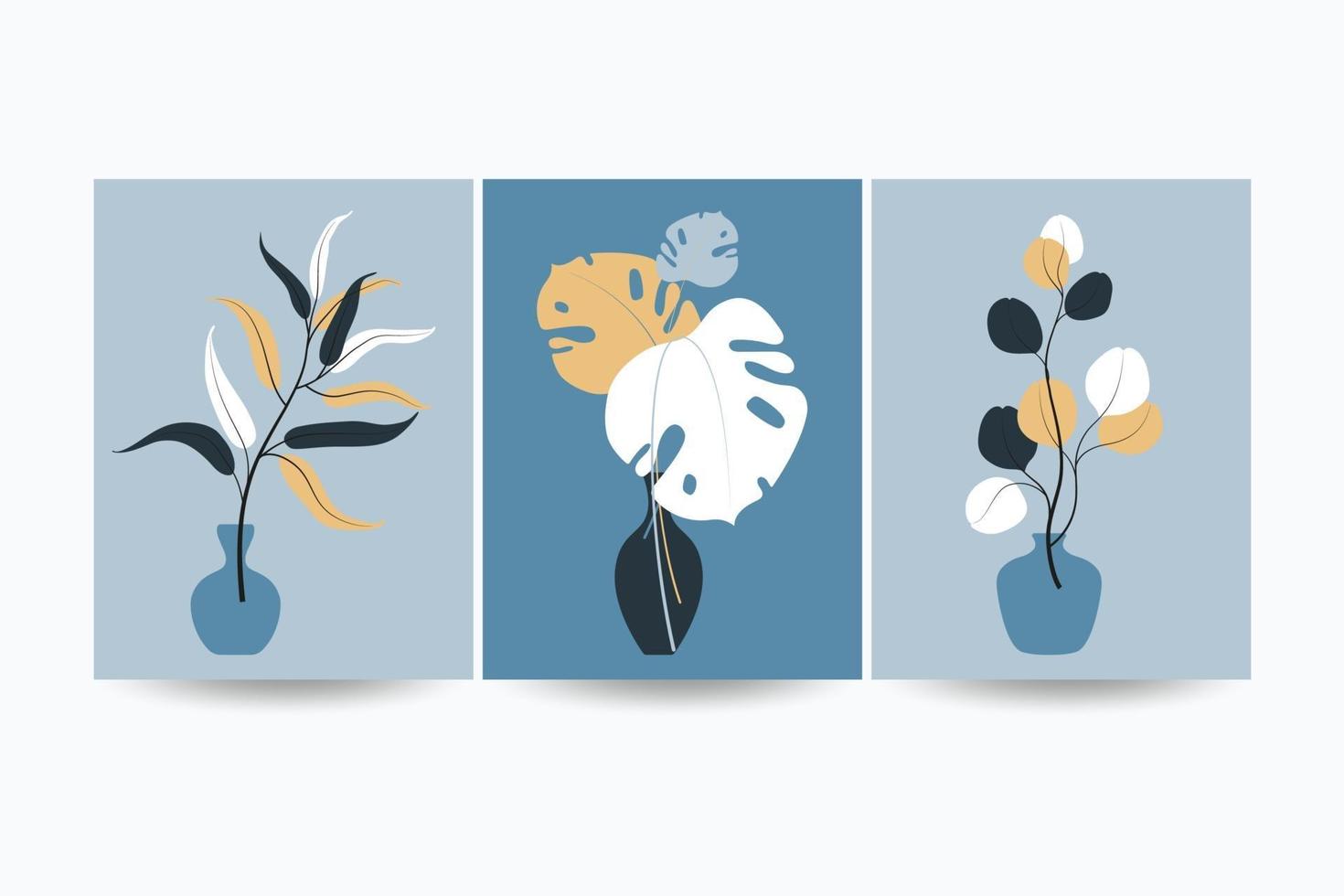 uppsättning kompositioner med löv. trendigt collage för design i ekologisk stil. vektorillustrationer för vykort eller broschyrdesign. platt. vektor