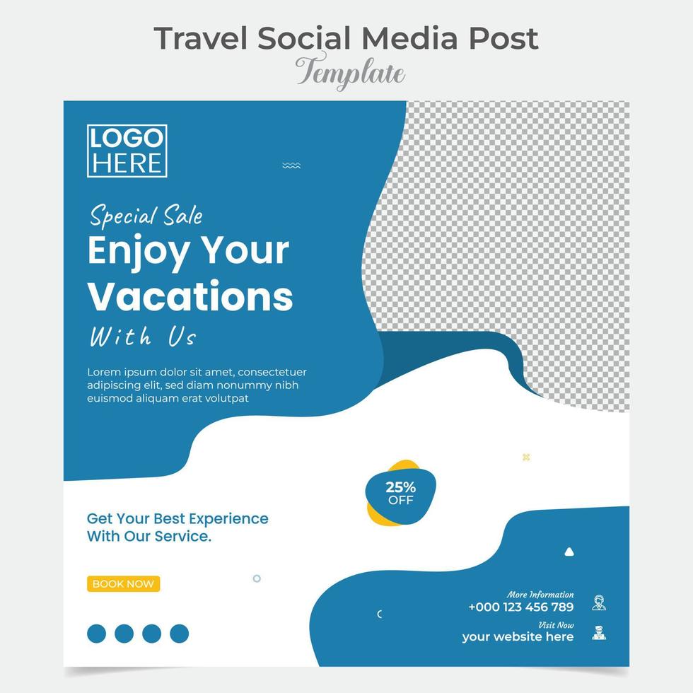 Tourismus und Reise Urlaub Ferien Sozial Medien Post und Platz Flyer Post Banner Vorlage Design vektor