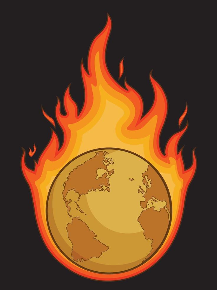 brinnande global uppvärmning jord förstörelse tecknad atmosfär ritning vektor