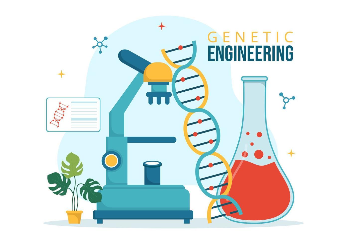 genetisch Ingenieurwesen und DNA Änderungen Illustration mit Genetik Forschung oder Experiment Wissenschaftler im eben Karikatur Hand gezeichnet Vorlagen vektor