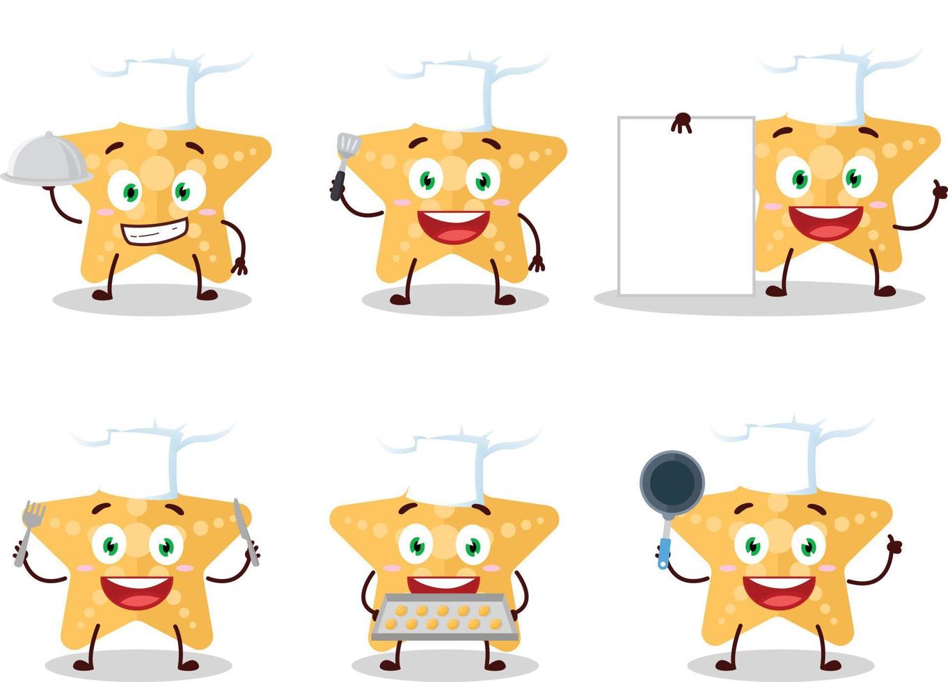 Karikatur Charakter von Gelb Seestern mit verschiedene Koch Emoticons vektor