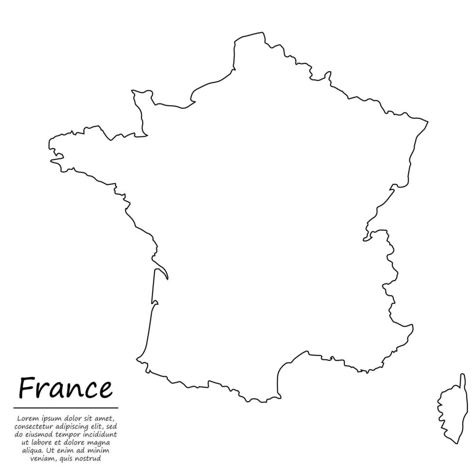 einfach Gliederung Karte von Frankreich, im skizzieren Linie Stil vektor