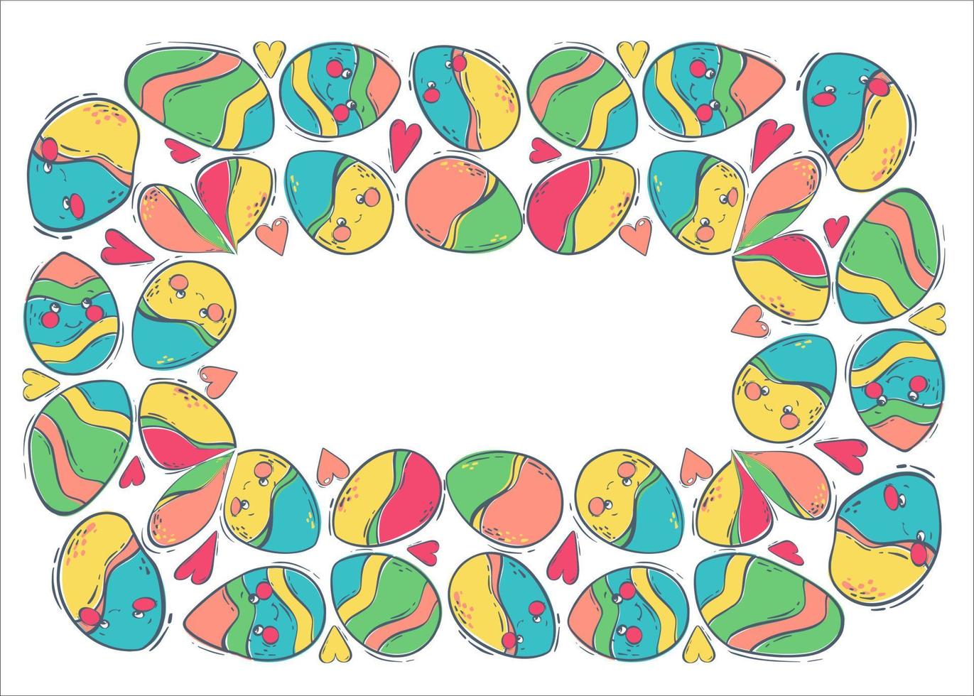 påsk ram med färgad ägg. gräns med dekorerad ägg. färgad ägg för påsk vår Semester. platt vektor illustration för konceptuell design. isolerat objekt.