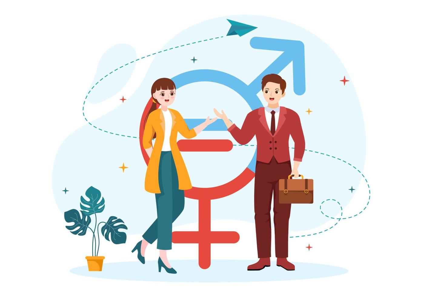 sexism illustration med kön olikhet mellan män och kvinnor i arbetsplats eller social i sluta diskriminering tecknad serie hand dragen mallar vektor