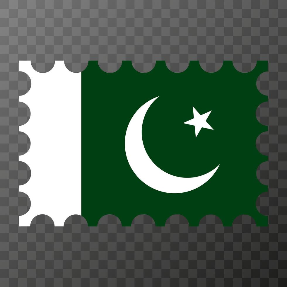 Porto Briefmarke mit Pakistan Flagge. Vektor Illustration.