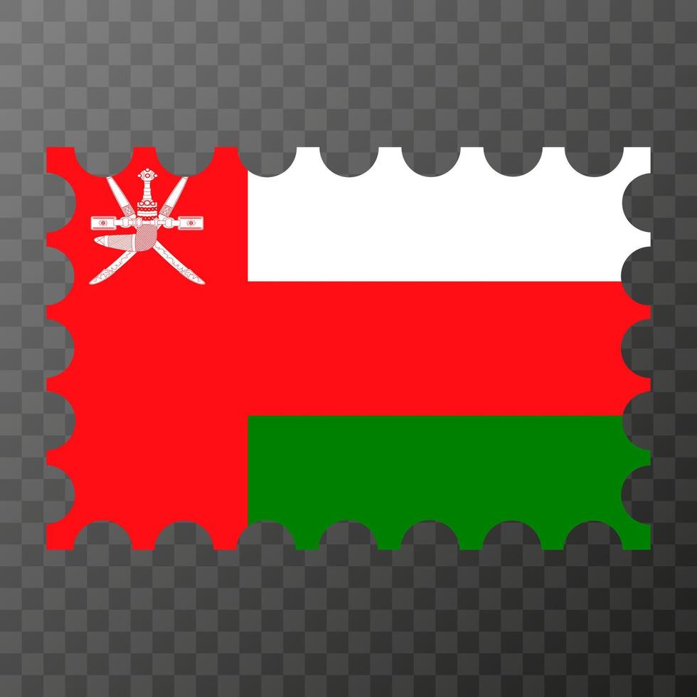 Porto Briefmarke mit Oman Flagge. Vektor Illustration.