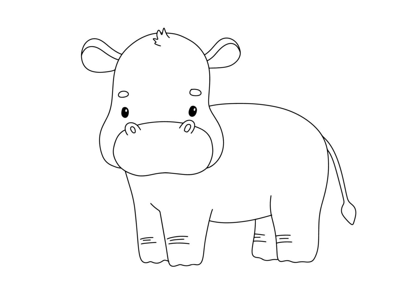 söt flodhäst i linje stil. teckning afrikansk bebis flodhäst isolerat på vit bakgrund. vektor ljuv översikt illustration för barnslig färg bok.
