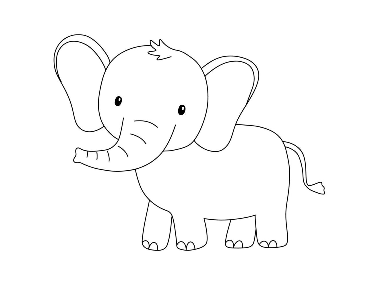 süß Elefant im Linie Stil. Zeichnung afrikanisch Baby wild Tier isoliert auf Weiß Hintergrund. Vektor Süss Gliederung Illustration zum kindisch Färbung Buch.