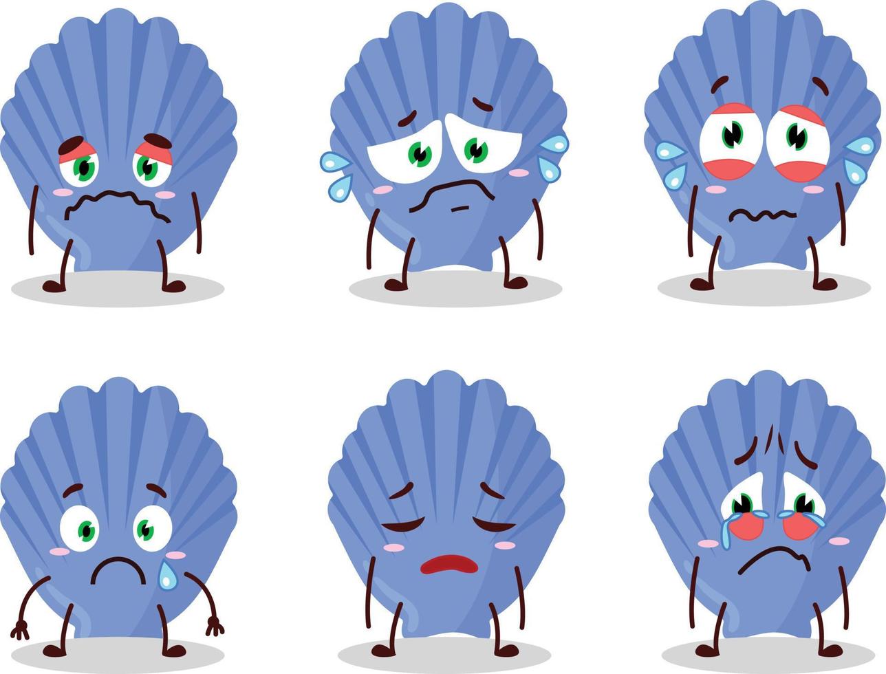 blå skal tecknad serie karaktär med ledsen uttryck vektor
