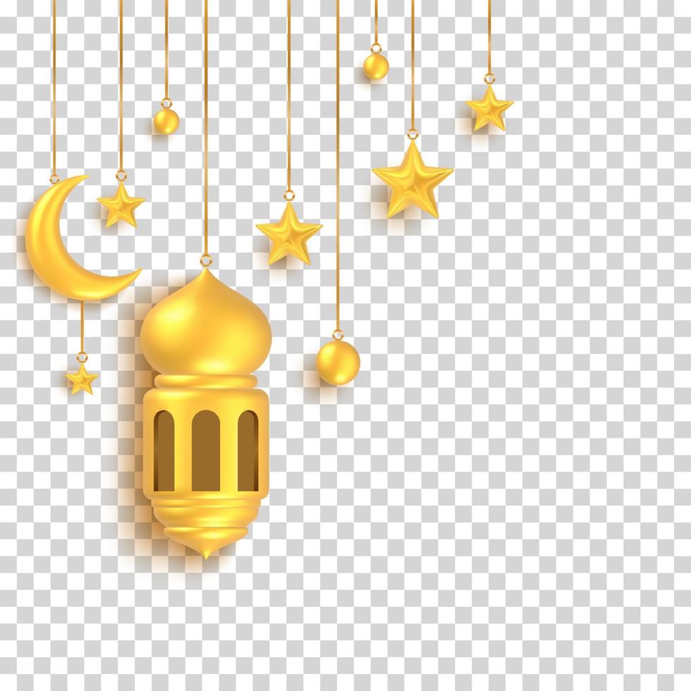 3d lykta, halvmåne måne, hängande stjärna ramadan eid design element vektor