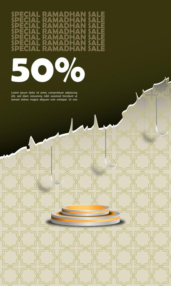 baner försäljning 50 av vald ramadan särskild objekt med islamic 3d prydnad grädde pastell Färg attraktiv elegant enkel eps 10 vektor