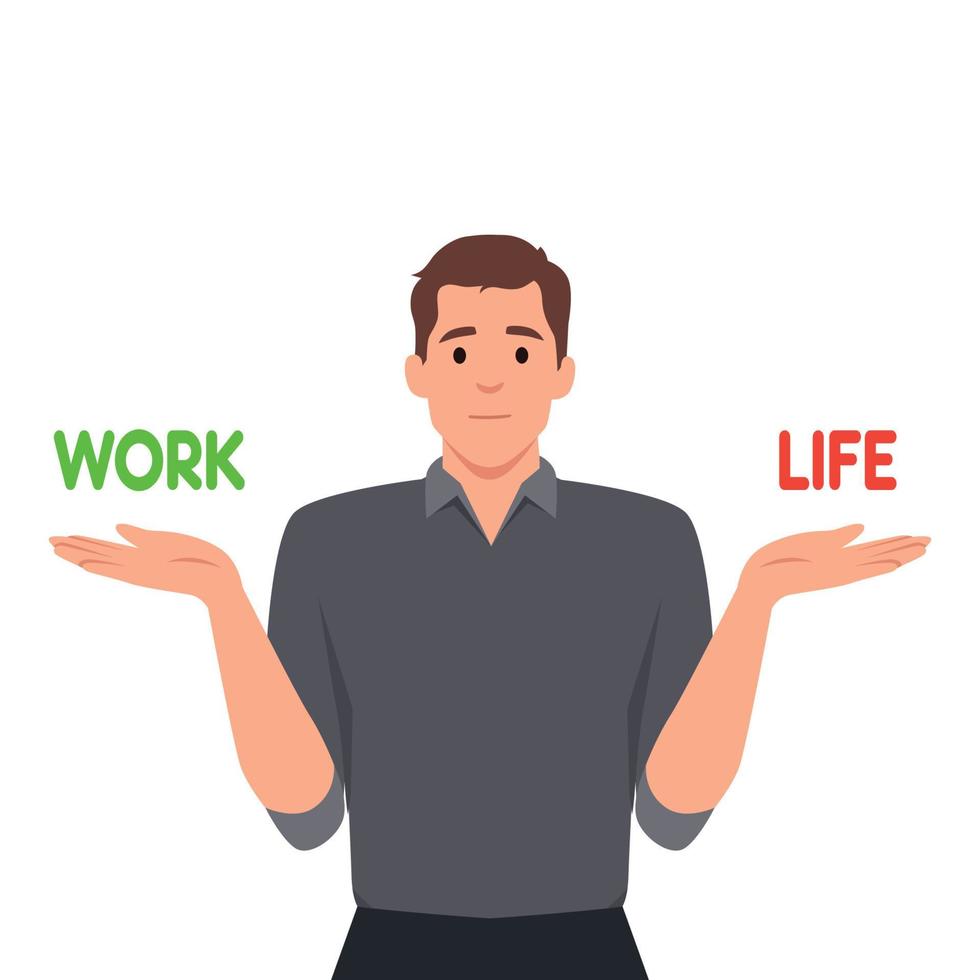 Vektor eben linear Illustration - - Arbeit und Leben Balance Konzept - - Mann wählen zwischen Geschäft und persönlich