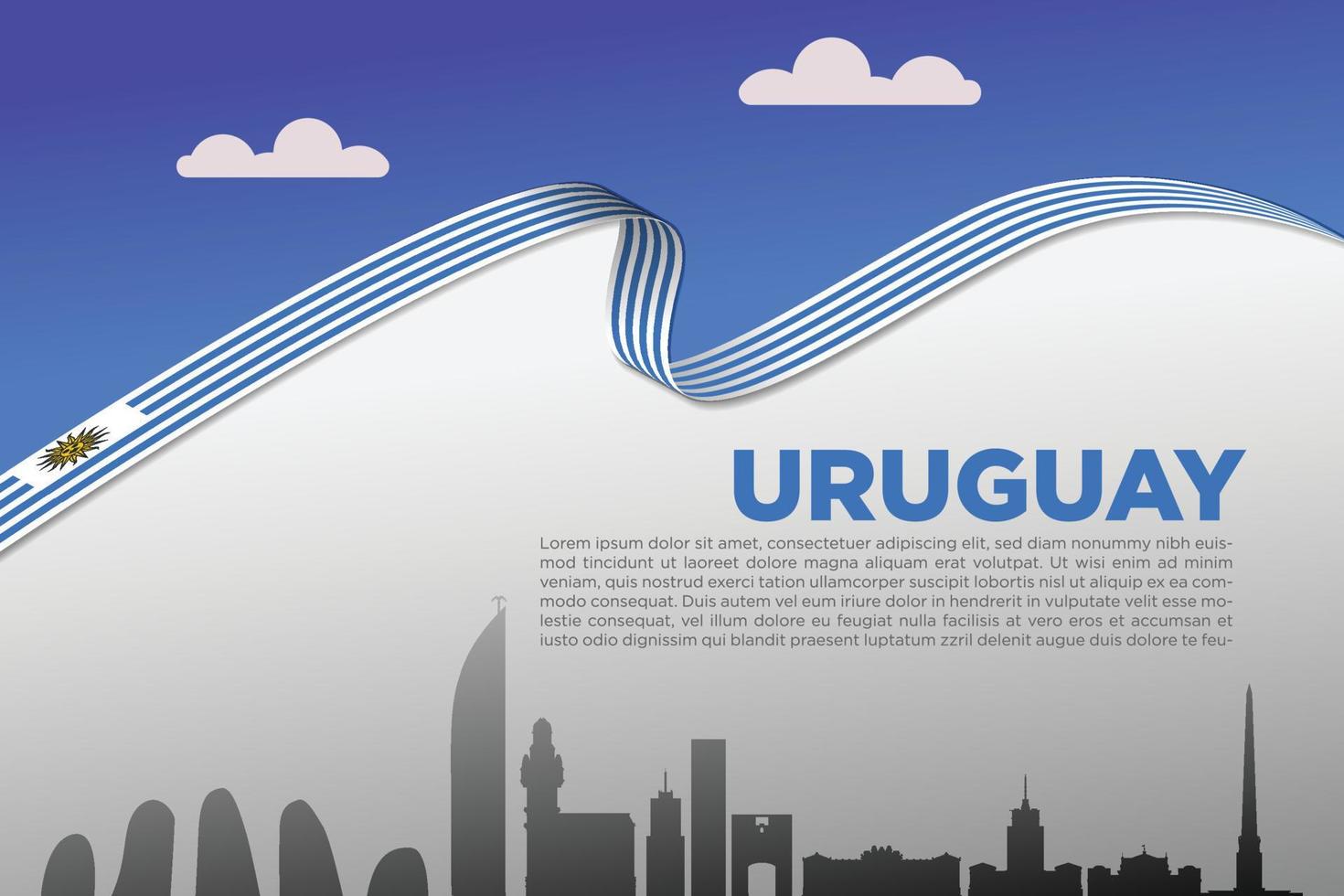 Uruguay National Tag Startseite mit Unabhängigkeit Stimmung mit Band Flagge und berühmt Sehenswürdigkeiten vektor