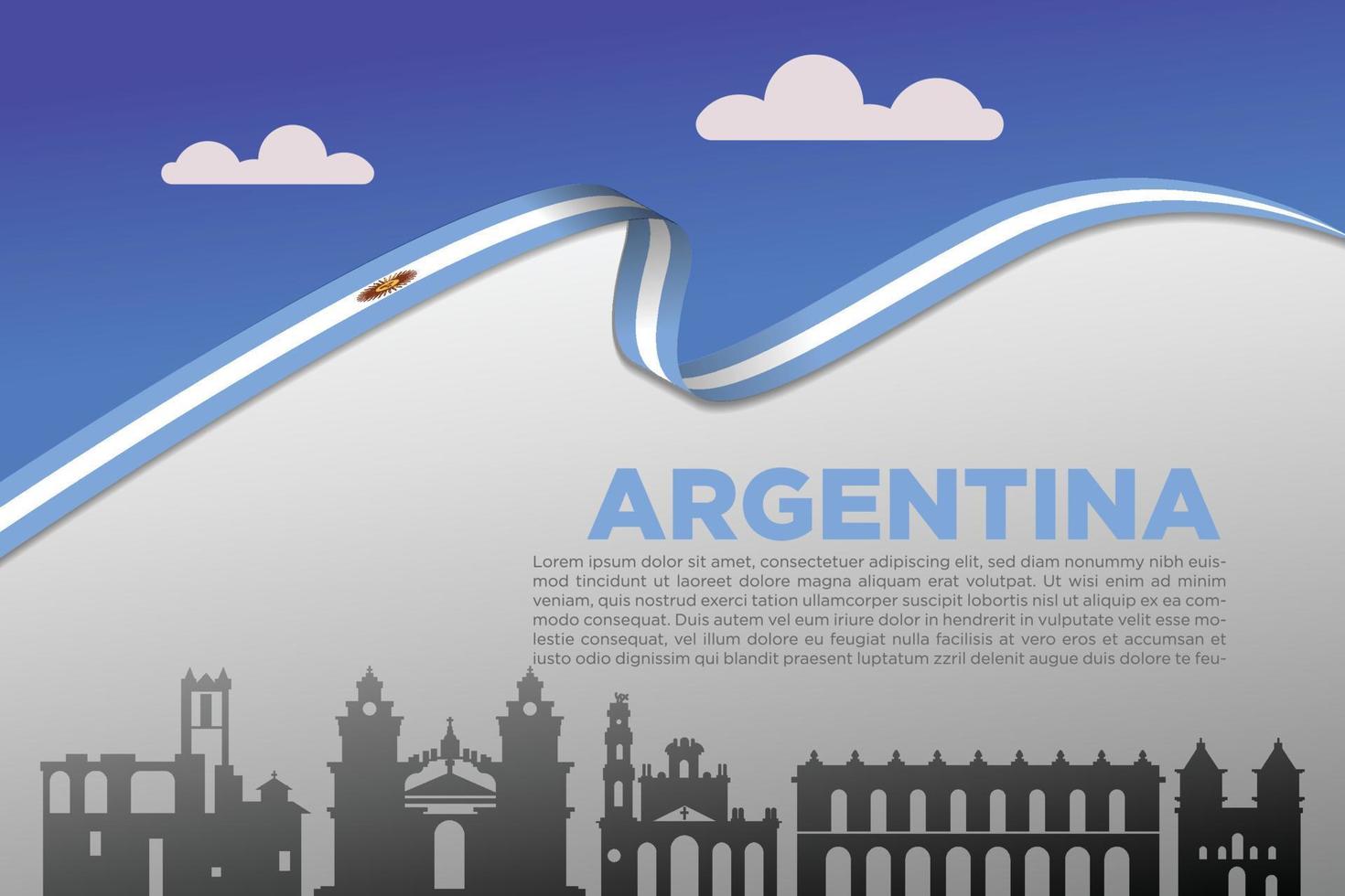 Argentinien Startseite Hintergrund mit Flagge Band und Sehenswürdigkeiten vektor