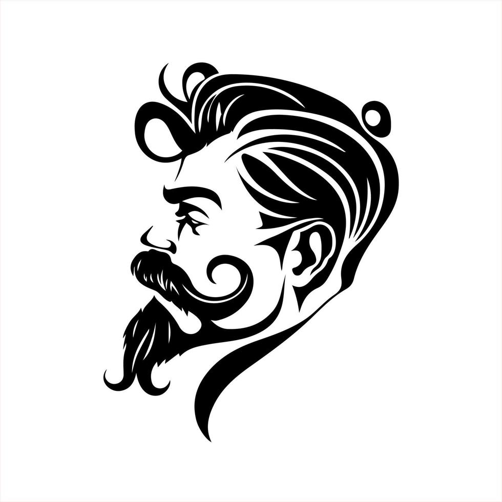 bezaubernd Jahrgang Mann mit stilvoll Bart und Schnurrbart. Zier Design zum Tätowierung, Logo, Zeichen, Emblem, T-Shirt, Stickerei, basteln, Sublimation. vektor