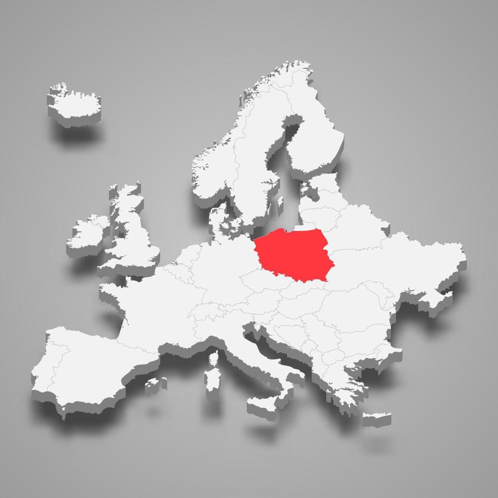Polen Land Ort innerhalb Europa 3d Karte vektor