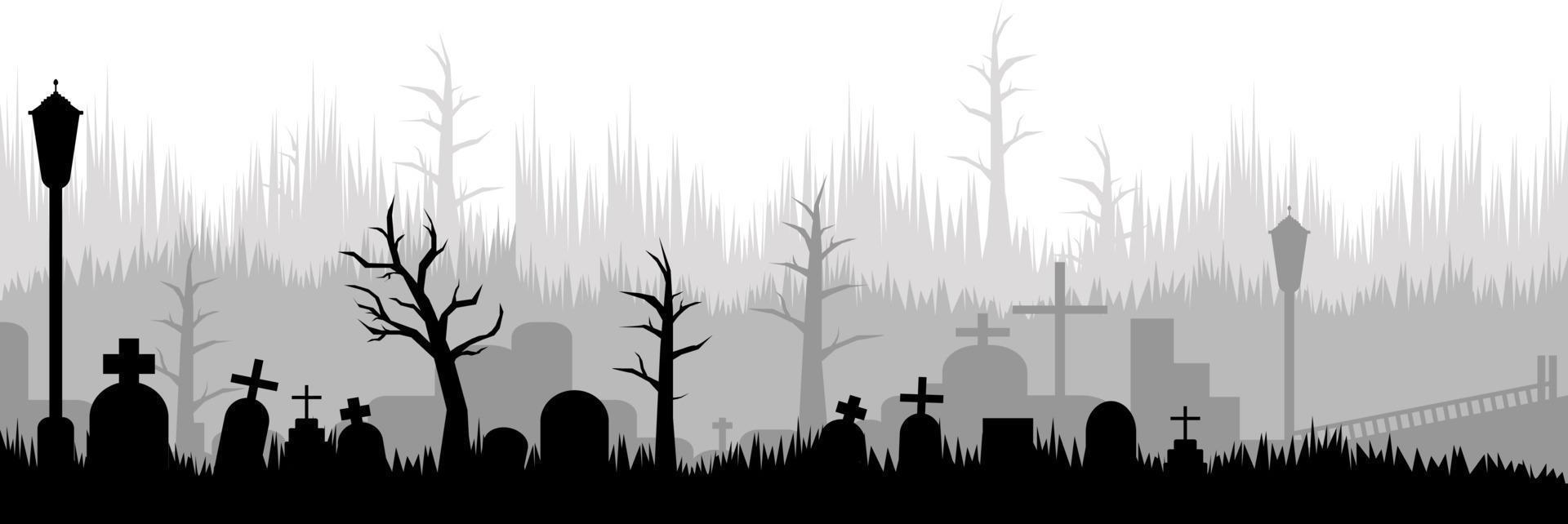 Halloween Hintergrund mit Friedhof Silhouette und Kopieren Raum Bereich. geeignet zum Hintergrund, Netz, Poster, Karte, usw vektor