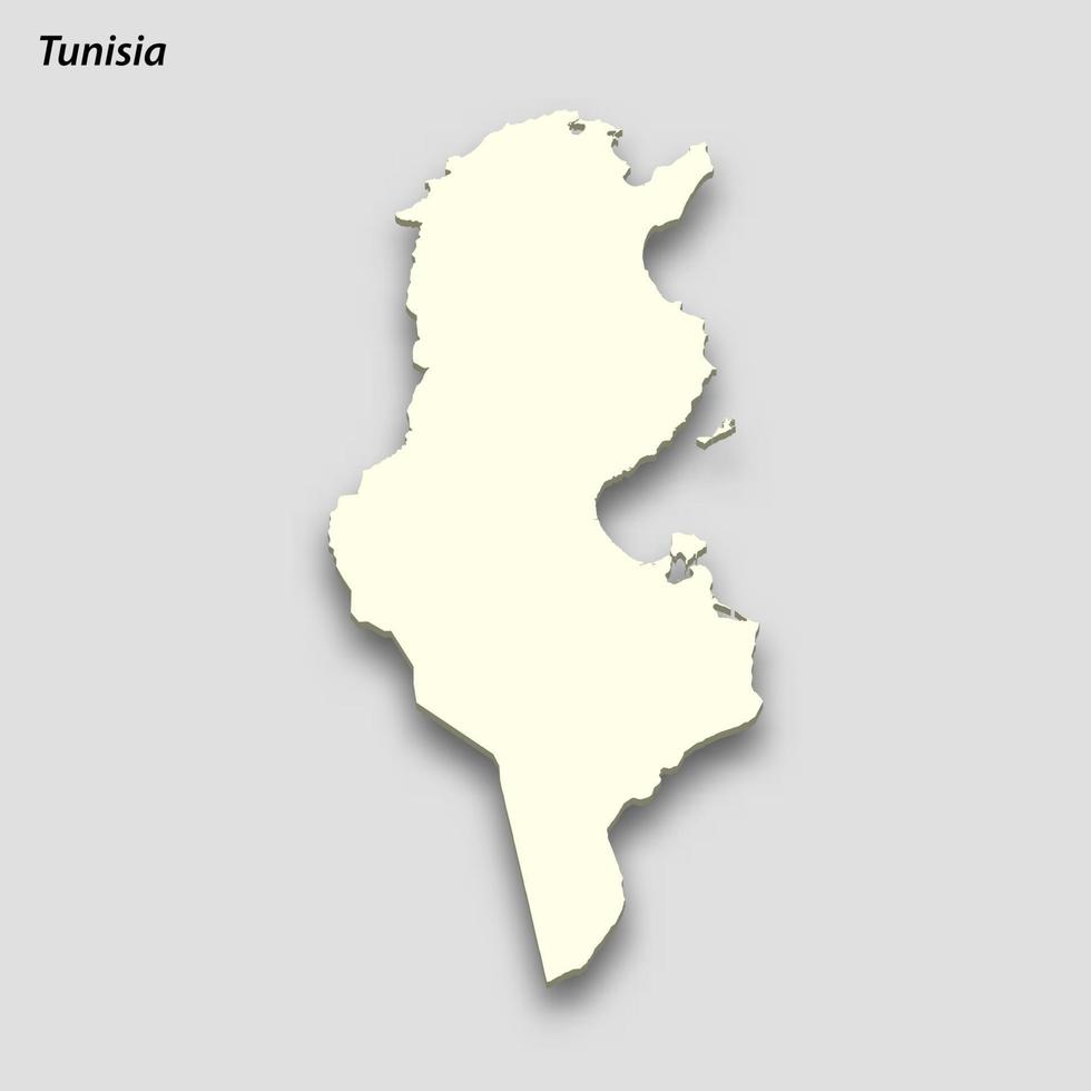 3d isometrisk Karta av tunisien isolerat med skugga vektor
