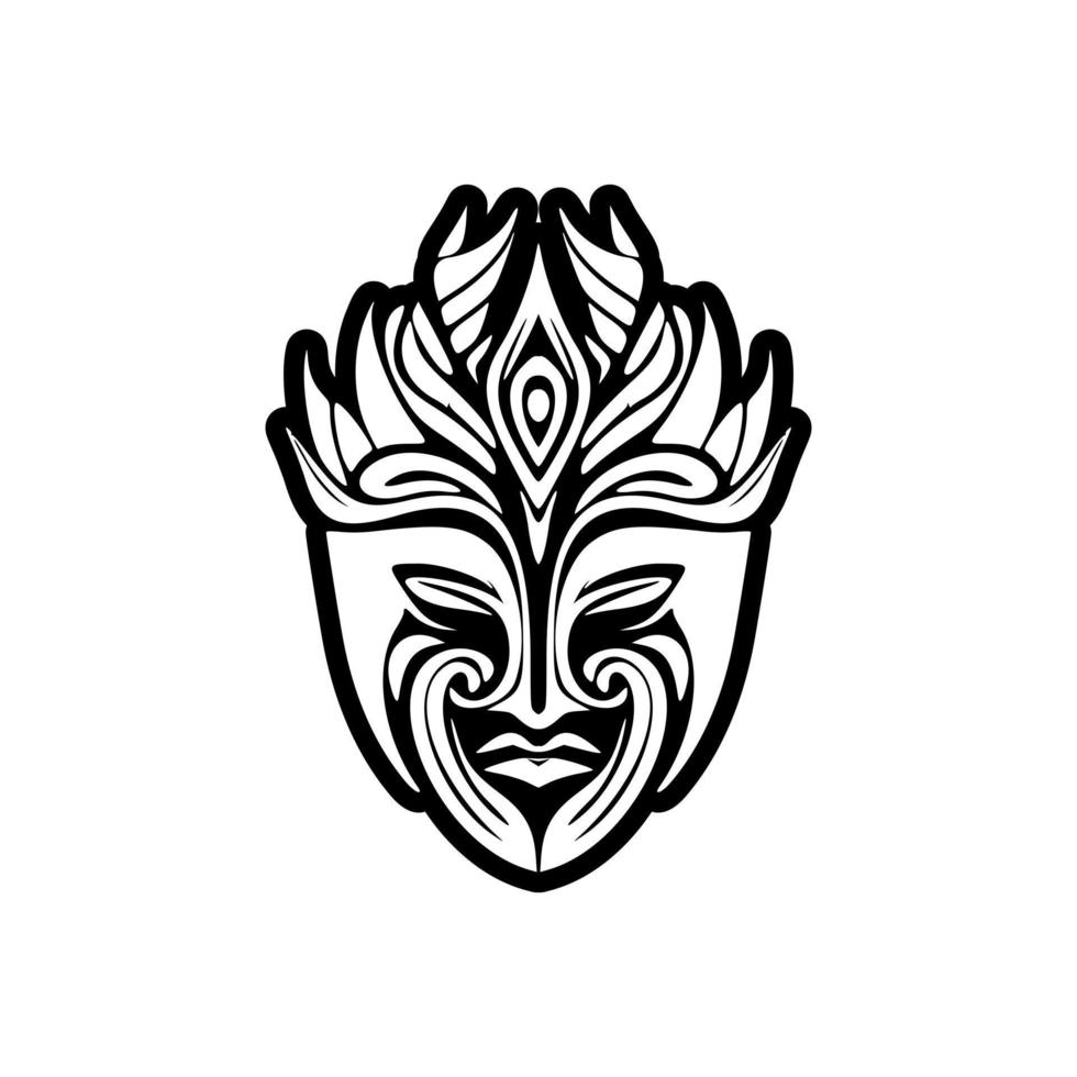 vektor tatuering skiss av en svart och vit polynesisk Gud mask.