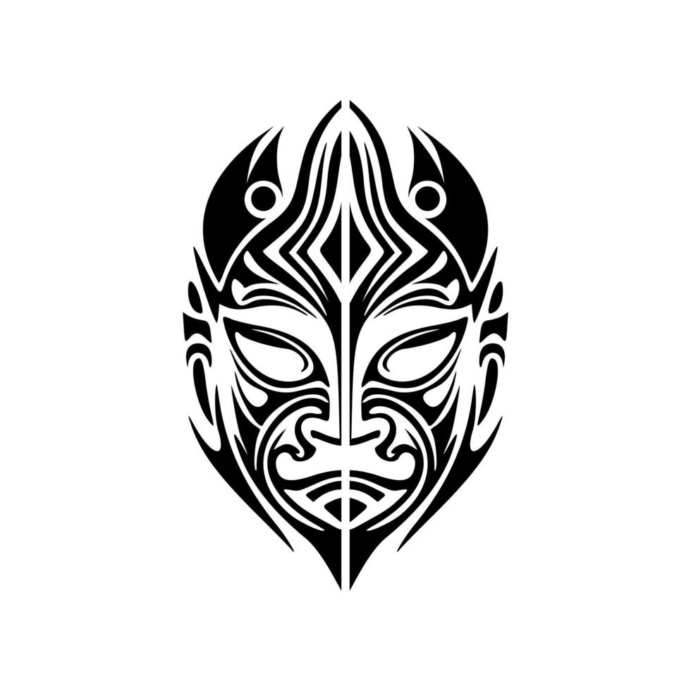 vektor tatuering skiss av en svart och vit polynesisk Gud mask.