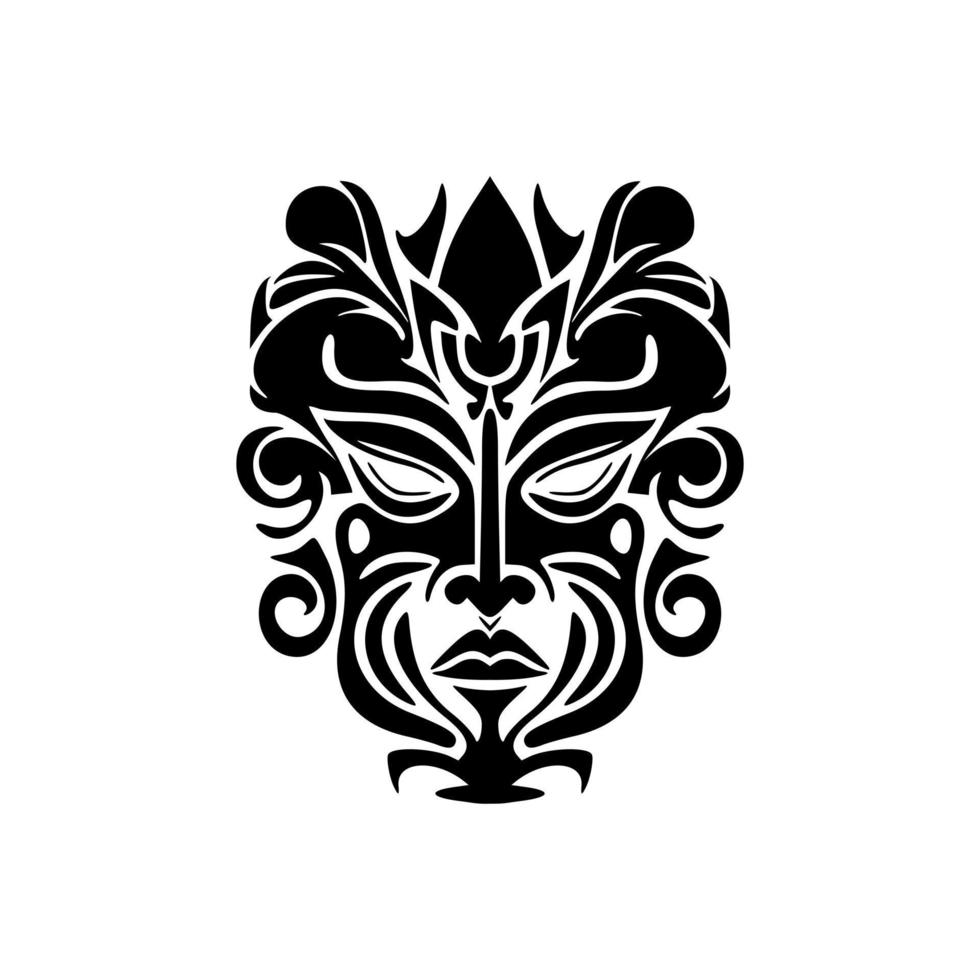 vektor tatuering skiss av en svart och vit polynesisk Gud mask