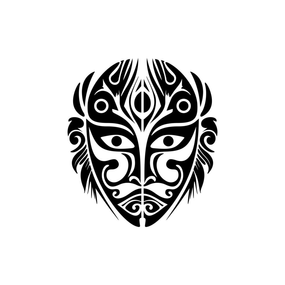 vektor skiss av en svart och vit polynesisk Gud mask tatuering