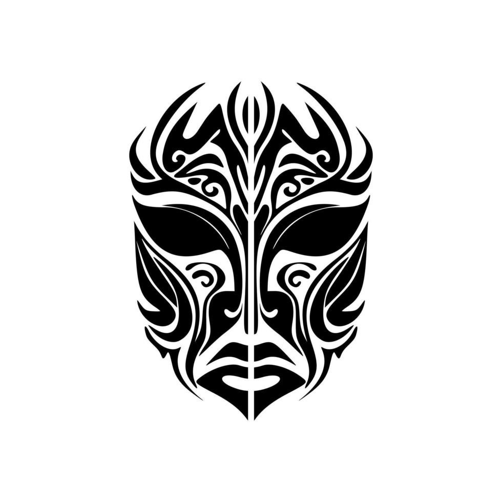 vektor skiss av en svart och vit polynesisk Gud mask tatuering.