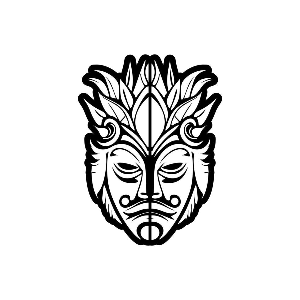 vektor tatuering skiss av en svart och vit polynesisk Gud mask.