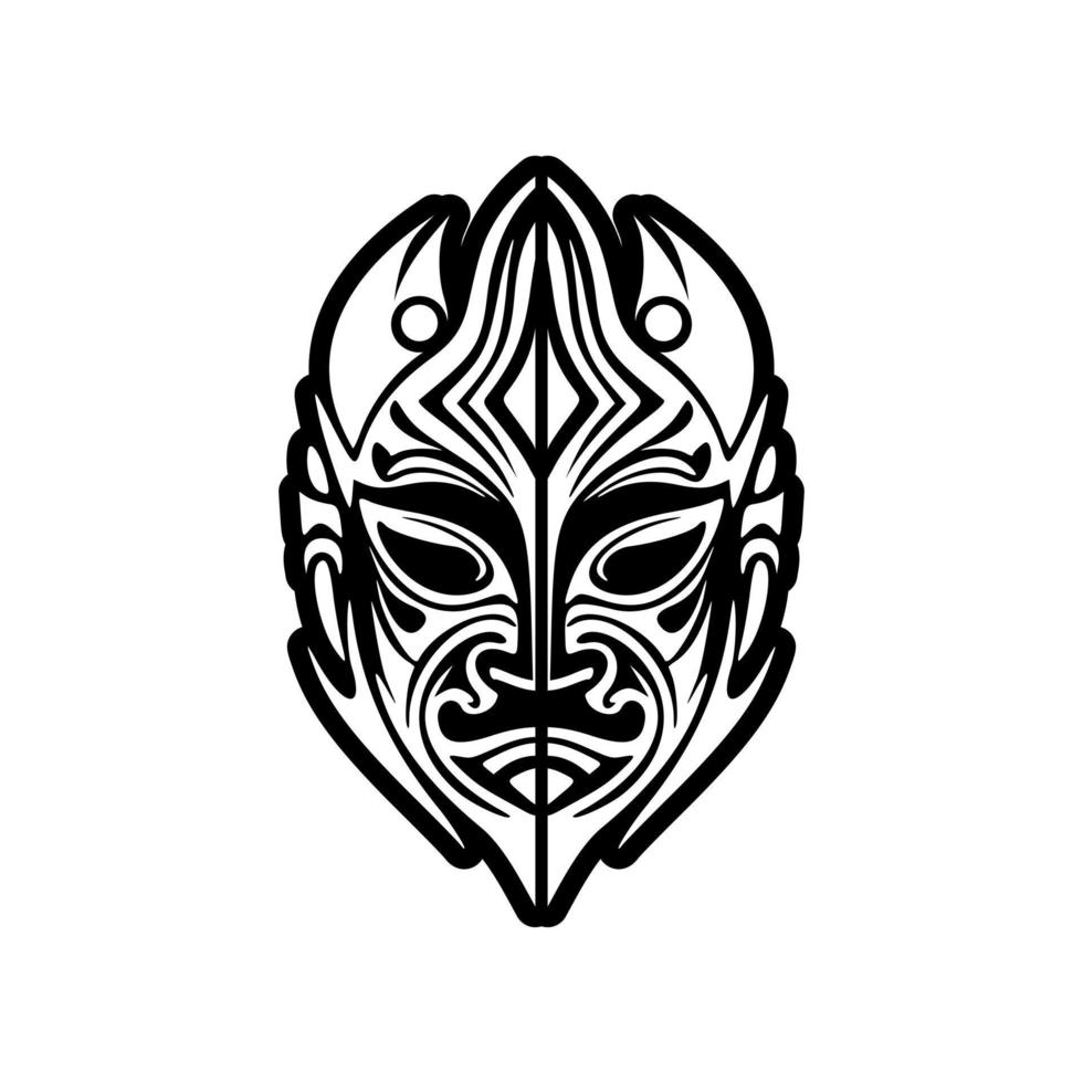 vektor tatuering av en polynesisk Gud mask i svart och vit.