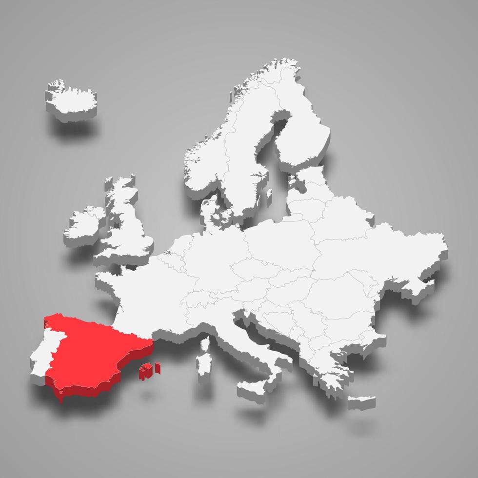 Spanien Land plats inom Europa 3d Karta vektor