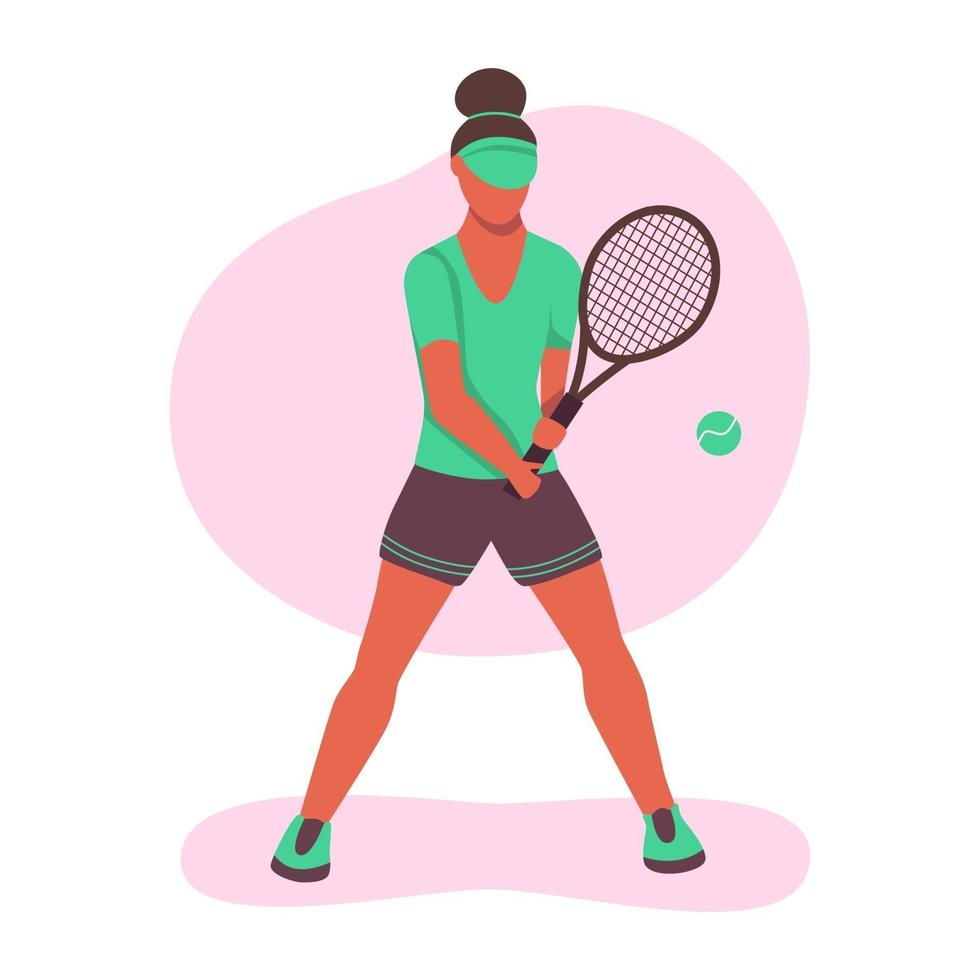 eine junge Afro-Frau, die Tennis spielt. ein flacher Charakter. Vektorillustration. vektor