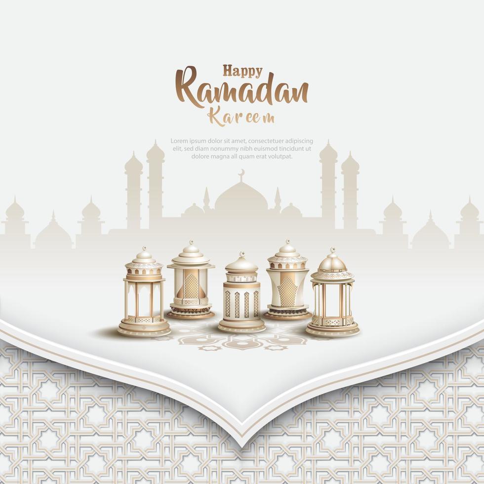 islamic hälsning ramadan kort design med skön vit lyktor vektor