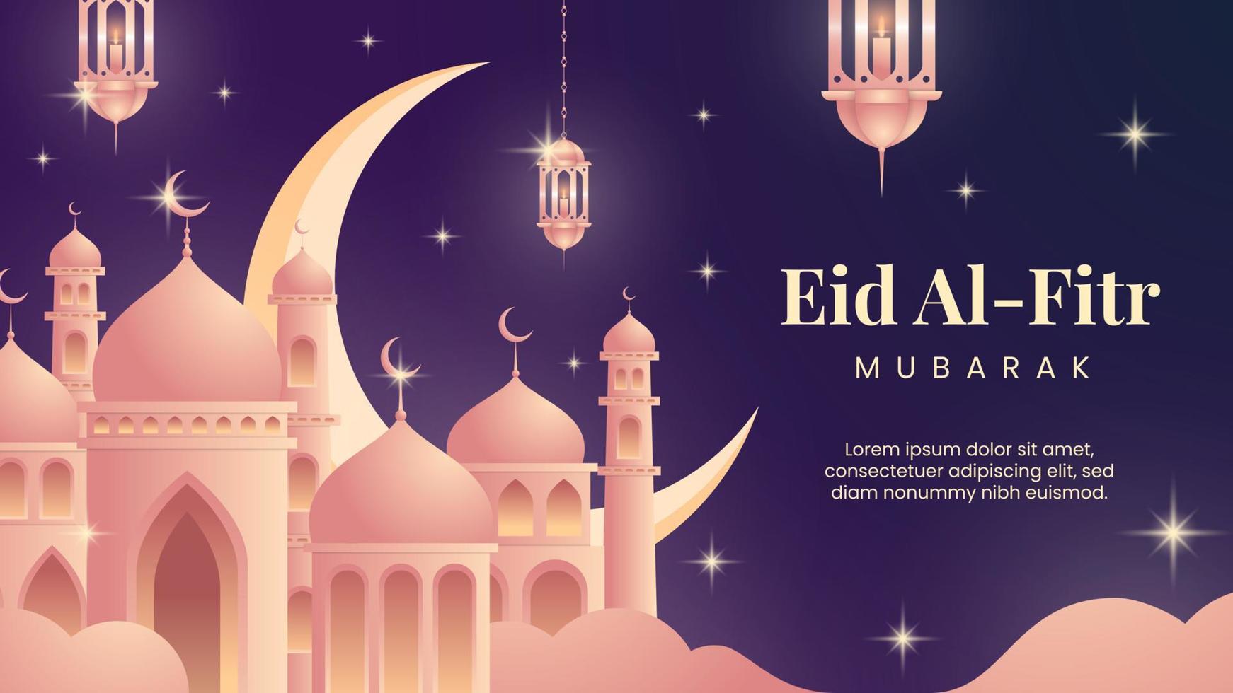 eid al fitr Mubarak Gradient Illustration Banner vektor