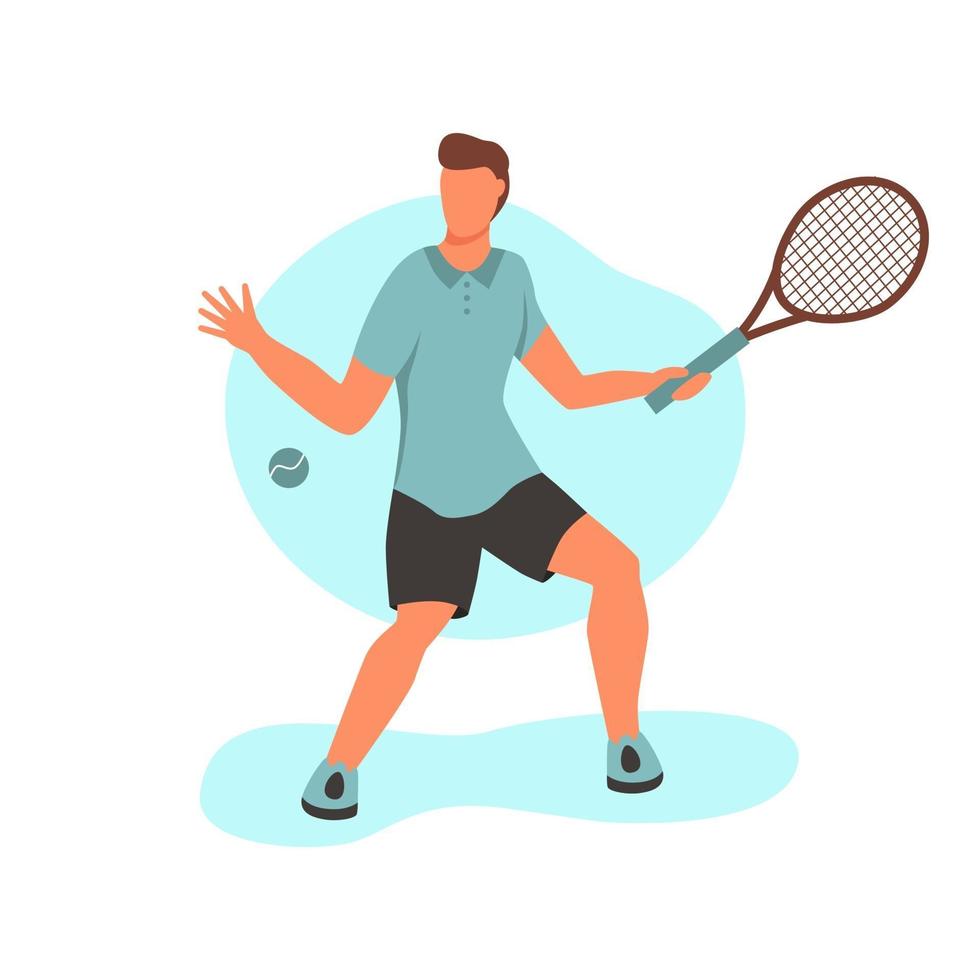 en ung man som spelar tennis. en platt karaktär. vektor illustration.