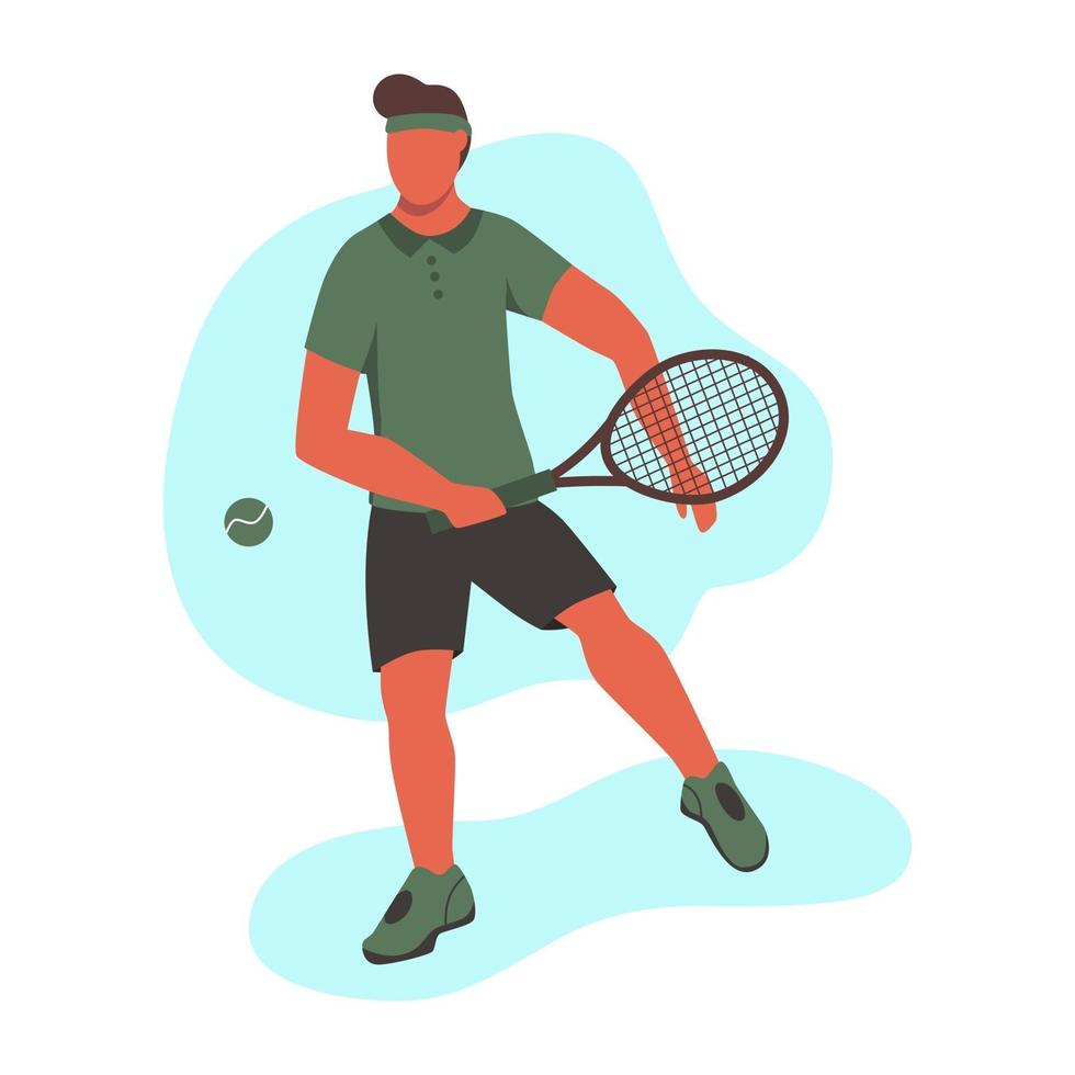 en ung man som spelar tennis. en platt karaktär. vektor illustration.