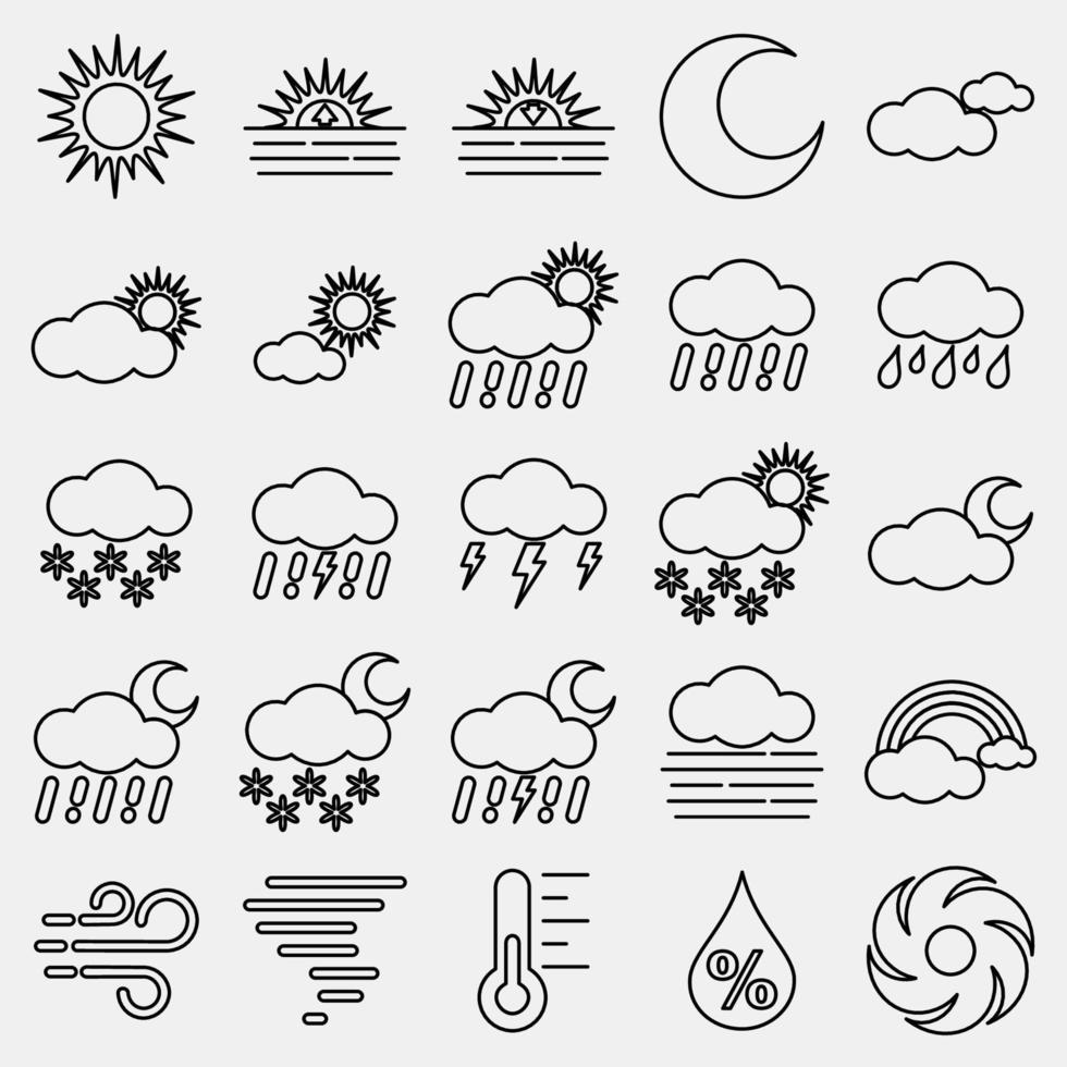 ikon uppsättning av väder. väder element symbol. ikoner i linje stil. Bra för grafik, webb, smartphone app, affischer, infografik, logotyp, tecken, etc. vektor