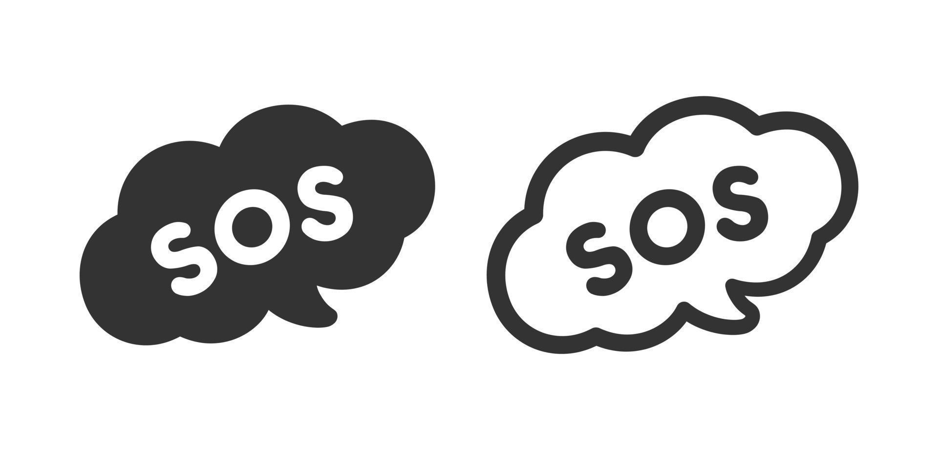SOS Notfall warnen Rede Blase Symbol. süß schwarz Text Beschriftung Vektor Illustration.