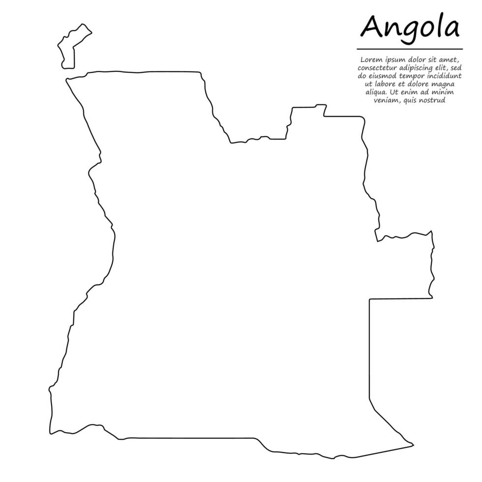 enkel översikt Karta av angola, i skiss linje stil vektor