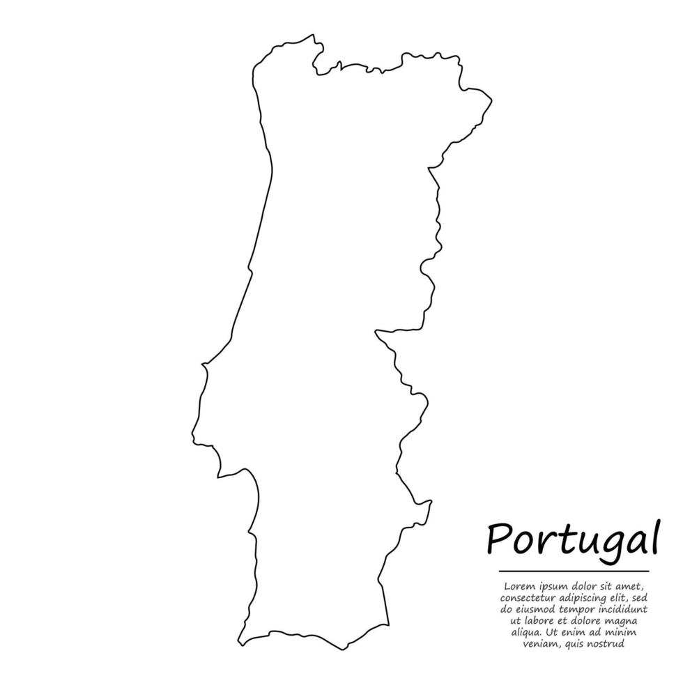 enkel översikt Karta av Portugal, i skiss linje stil vektor