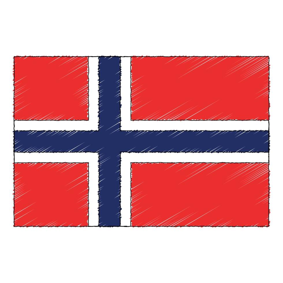 Hand gezeichnet skizzieren Flagge von Norwegen. Gekritzel Stil Symbol vektor