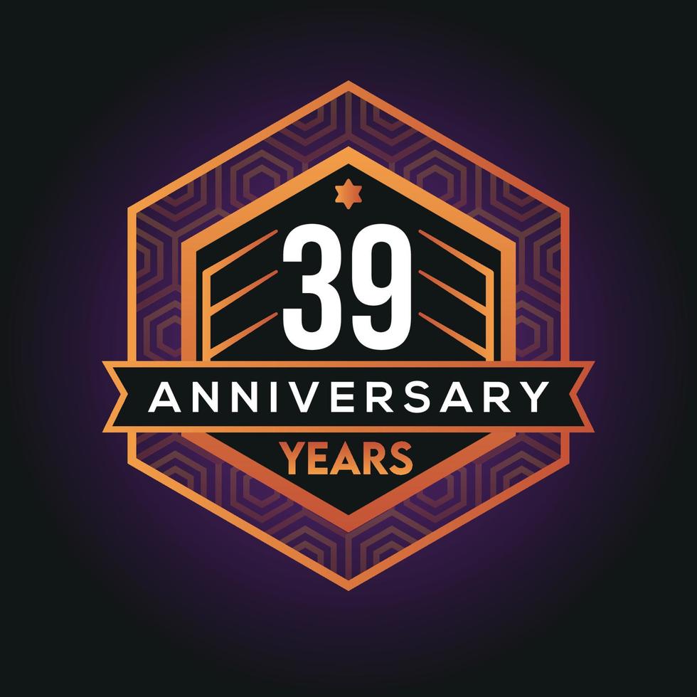 39: e år årsdag firande abstrakt logotyp design på vantage svart bakgrund vektor mall