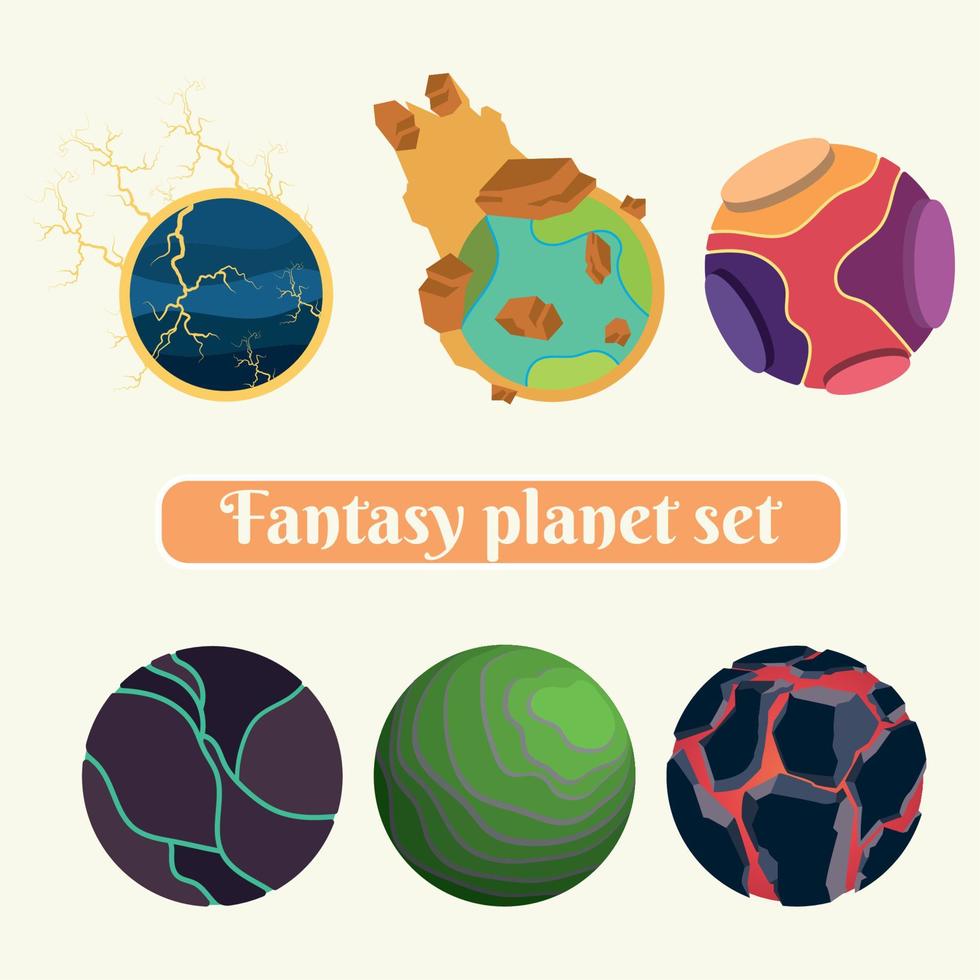 uppsättning av färgad sci fi fantasi planet ikoner vektor illustration