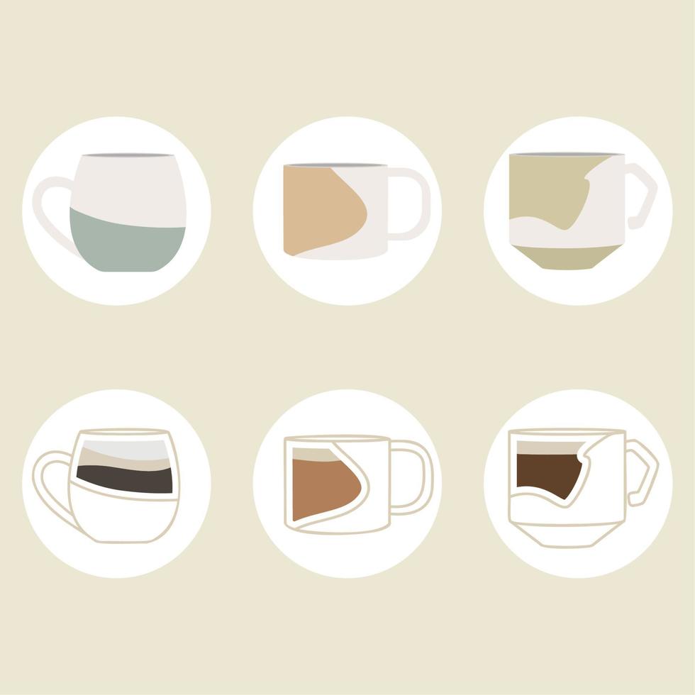 einstellen von farbig abstrakt Kaffee Tasse Symbole Vektor Illustration
