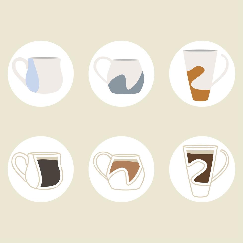 uppsättning av färgad abstrakt kaffe kopp ikoner vektor illustration