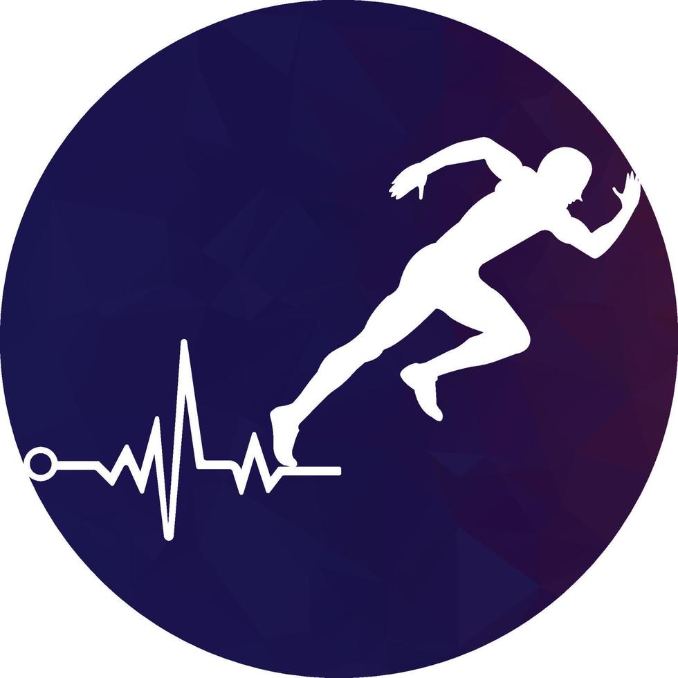 Puls-Marathon-Logo-Design-Ikonenvektor. Logo-Design für die Körpergesundheit. Laufender Mann mit Linien-EKG-Herzschlag-Symbol. vektor