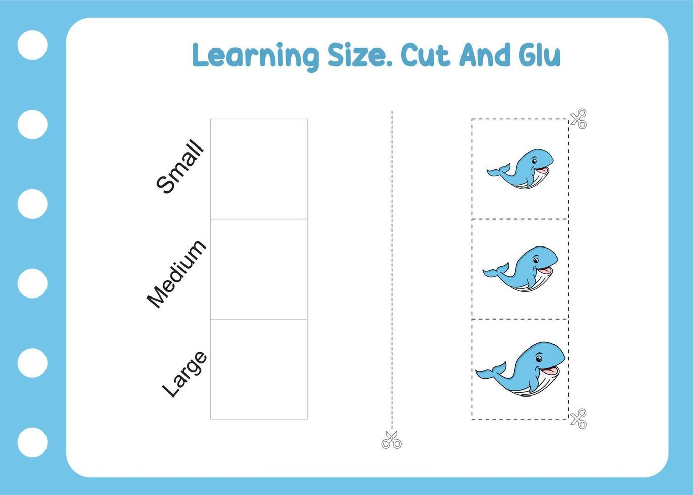Lernen Größe Schnitt und kleben das Wal vektor