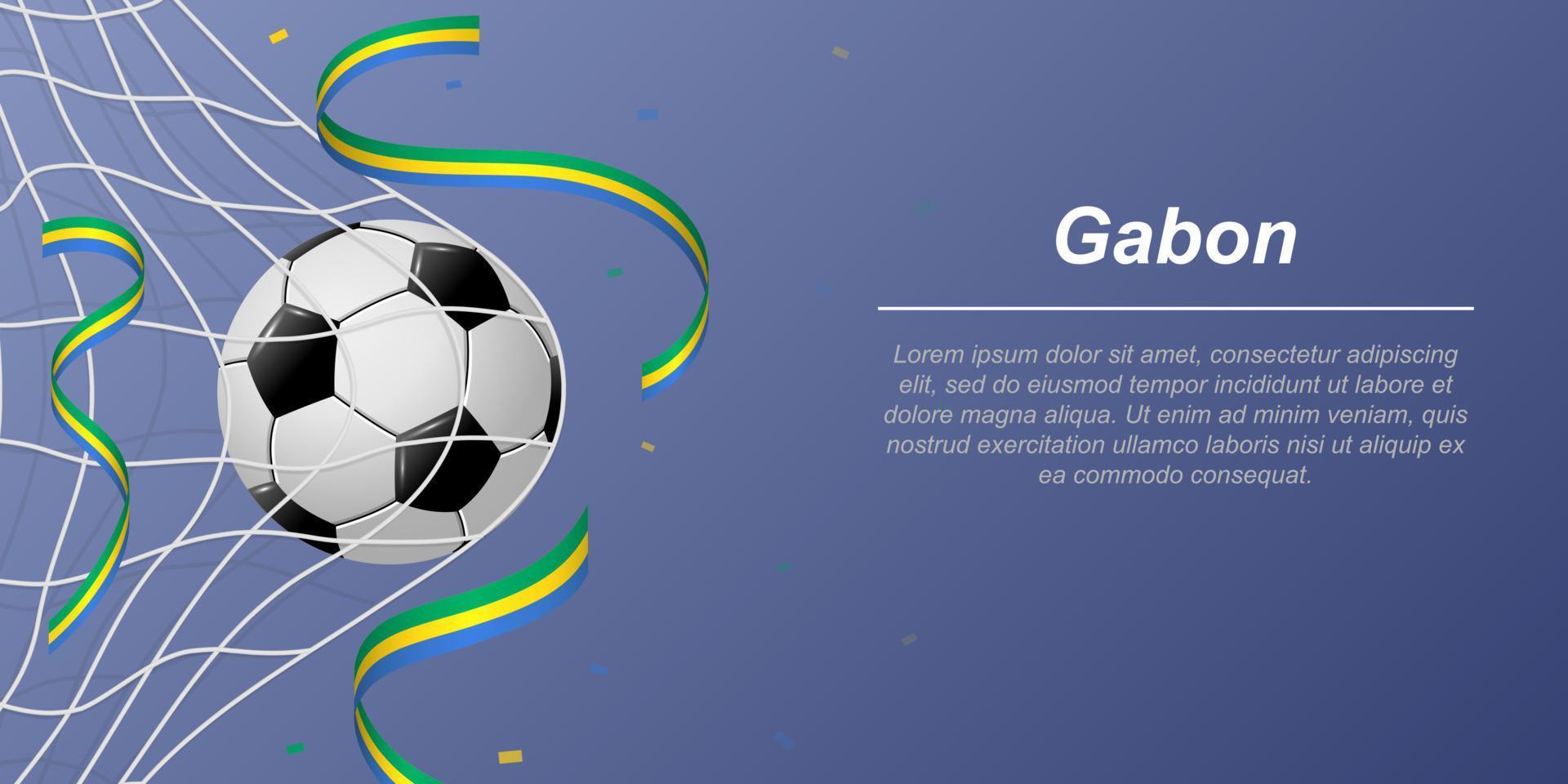 Fußball Hintergrund mit fliegend Bänder im Farben von das Flagge von gabon vektor