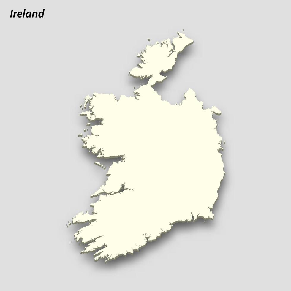 3d isometrisk Karta av irland isolerat med skugga vektor